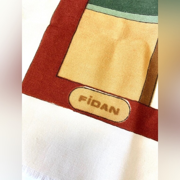 Vintage Fidan Scarf Cream Brown Rust And Green 46" x 46" Made in Turkey - Picture 5 of 8